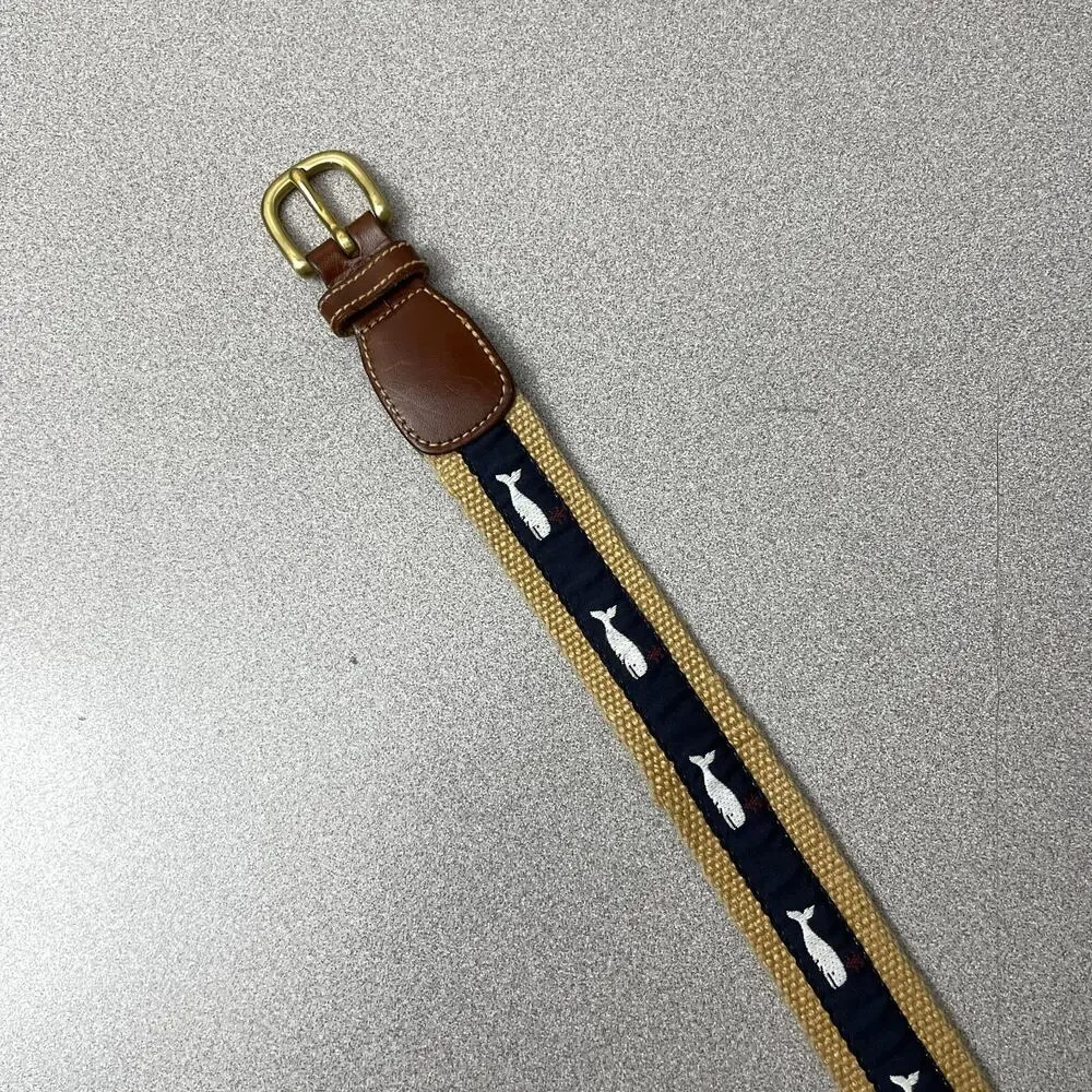 Vintage Dooney & Bourke Whale Belt Size 26 Cotton Leather Brass Buckle 1.25in